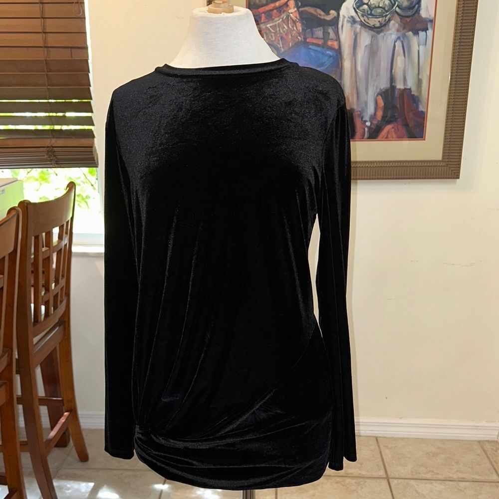 Halogen Tucked Front Black Velvet Women's Top Size Medium